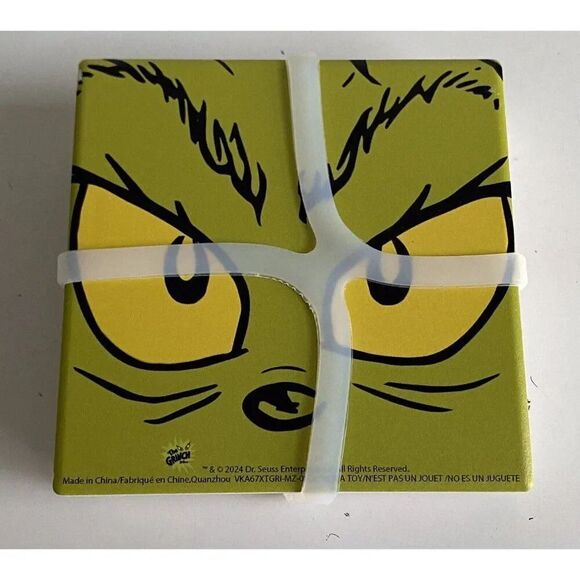 Set Of 4 Dr Seuss THE GRINCH WHO STOLE CHRISTMAS And Max Ceramic Coasters NEW - Picture 2 of 10